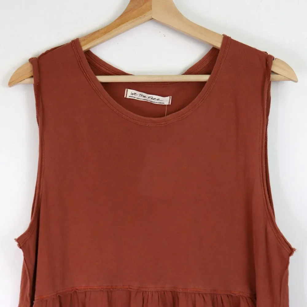 NWT Free People Anytime Cotton Peplum Hem Tank Taos Brown Burnt Orange Medium - Picture 6 of 8